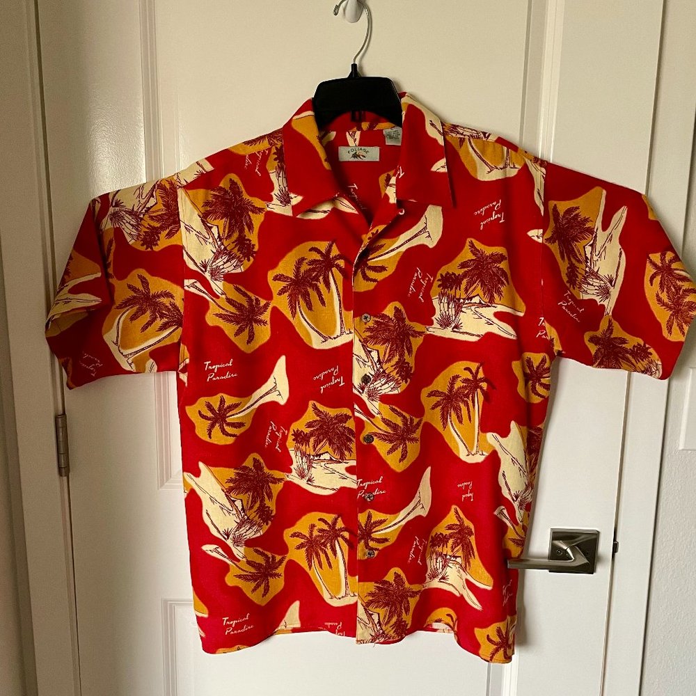 Foliage Tropical Short Sleeve Button Up Camp Shirt Large